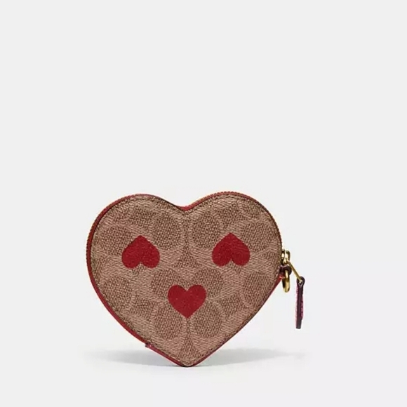 🔹️Coach Heart Coin Case In Signature Canvas With Red Print Love Purse Wristlet - Picture 4 of 7